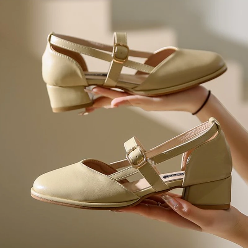 

2022 Spring Autumn Single Shoes Mid Heel Square Toe All-match Simple Square Heel Work Comfortable Fashion Sandals Women