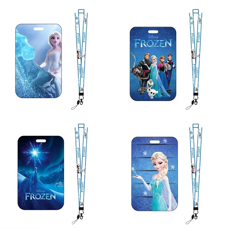 

New Cartoon Disney Frozen PVC Card Cover Aisha Princess Print Student Campus Neck Bag Lanyard ID Card Holders Protective Shell