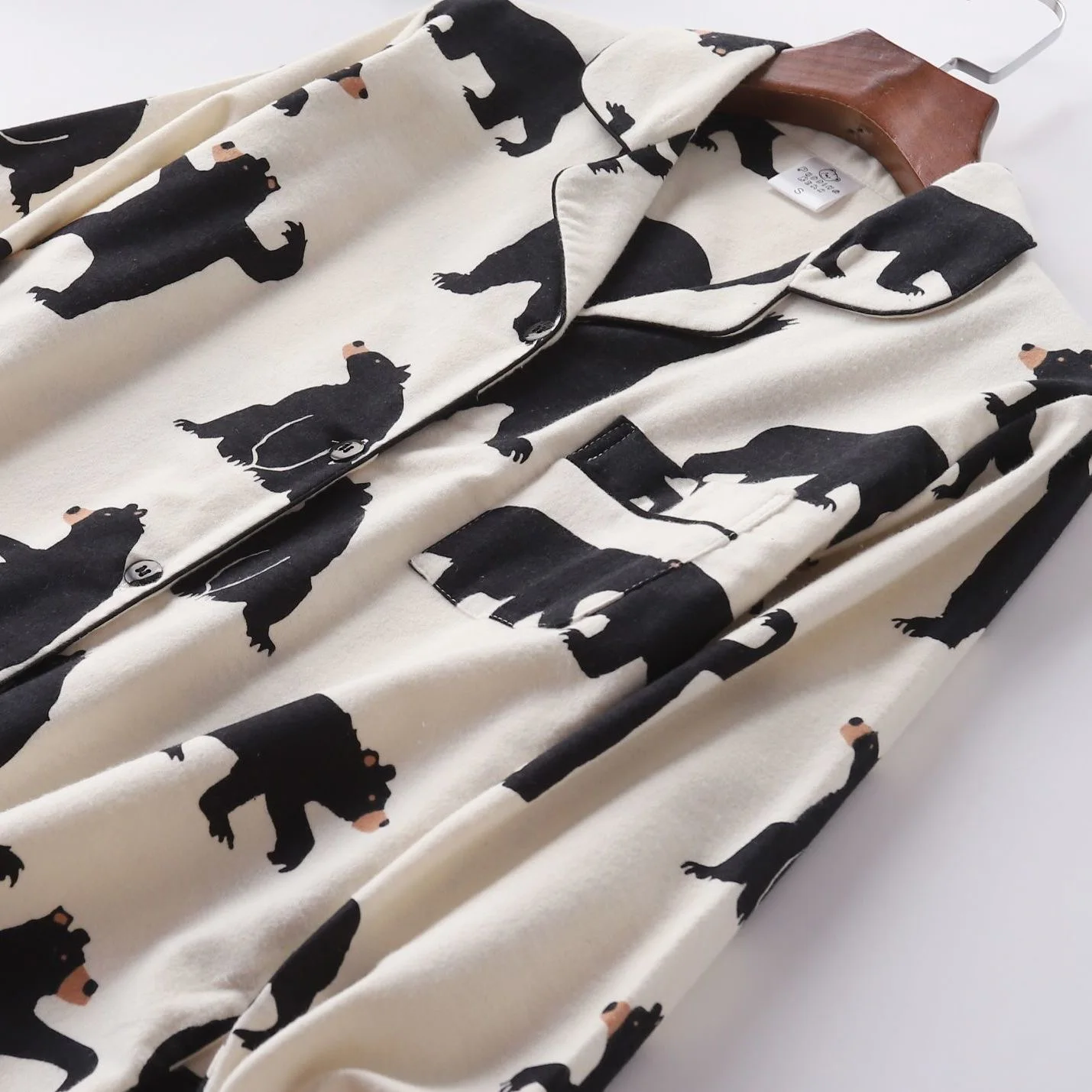 Cute White Bear 100% Brushed Cotton Women Pajamas Sets Spring Autumn Casual Fashion Animal Sleepwear Women Homewear Suits