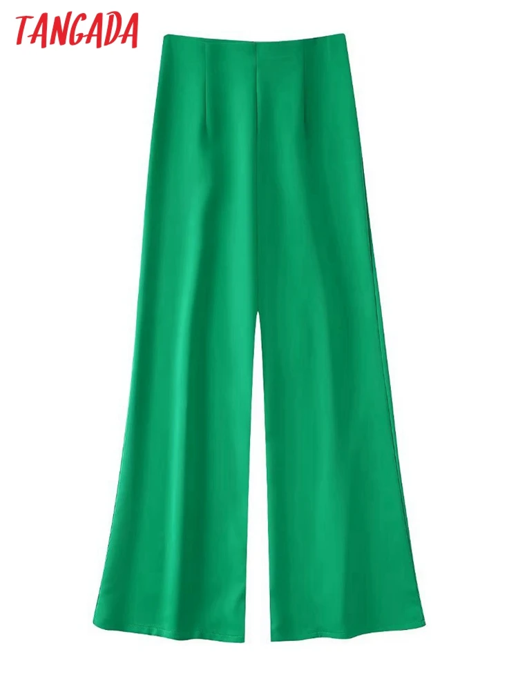

Tangada 2022 new female green suit pants trousers for women pockets office lady elegant pants pantalon BE688