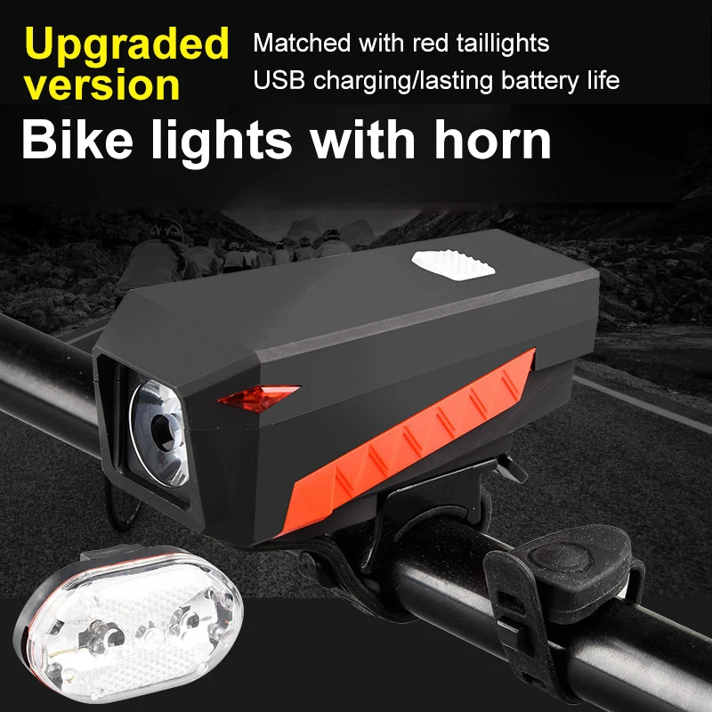 

2000mAh T6 Bicycle Headlight Taillight With Horn USB Rechargeable Bike Front Rear Light Cycling Flashlight MTB Accessories