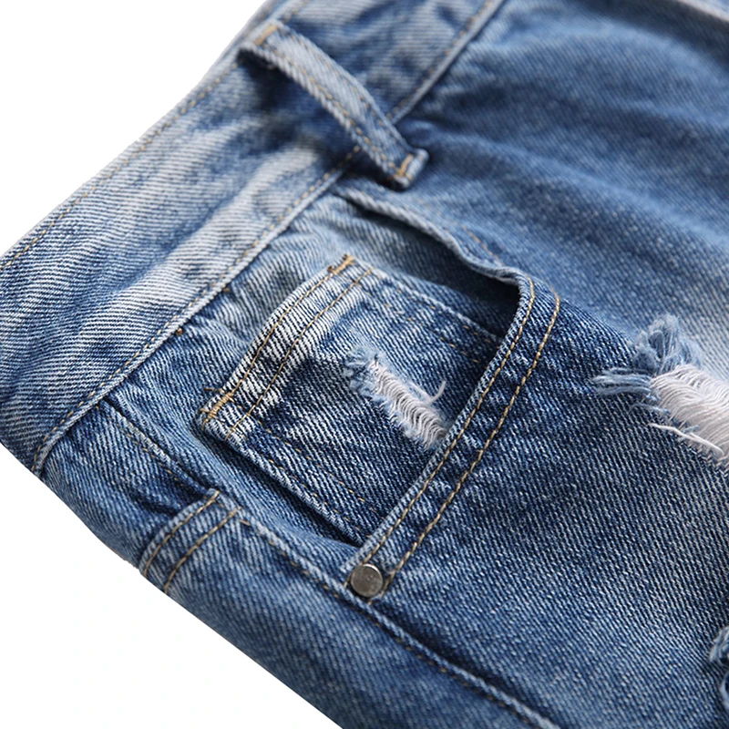 Рваные джинсы Мужские неэластичные джинсовые брюки мужские прямые разрушенные