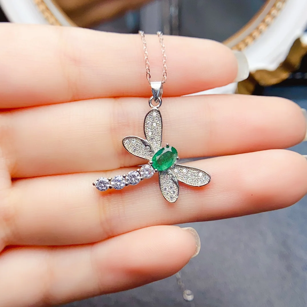 FS 4*6 мм натуральный изумрудный кулон в виде стрекозы ожерелье из стерлингового