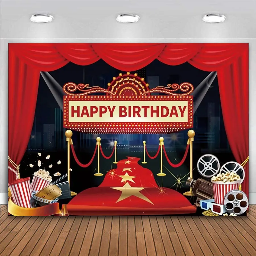

Movie Theme Birthday Party Wall Poster Backdrop Cake Banner Red Carpet Stage Curtain Baby Shower 16th VIP Photography Background