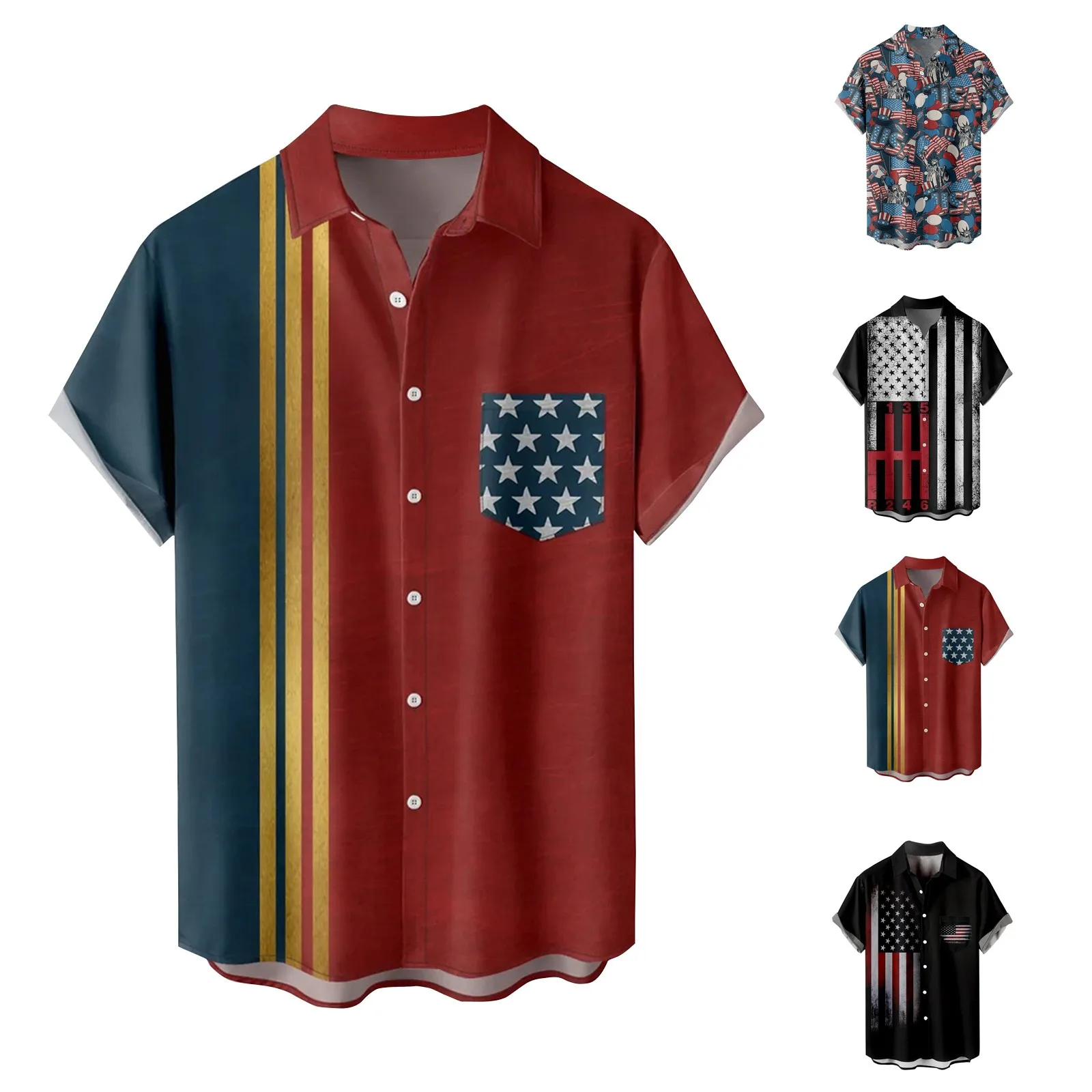 

Men's Hawaiian Short Sleeve Lapel Shirts Men Summer Independence Day Flag Print Shirts Classic Leisure Men's Clothing Camisas