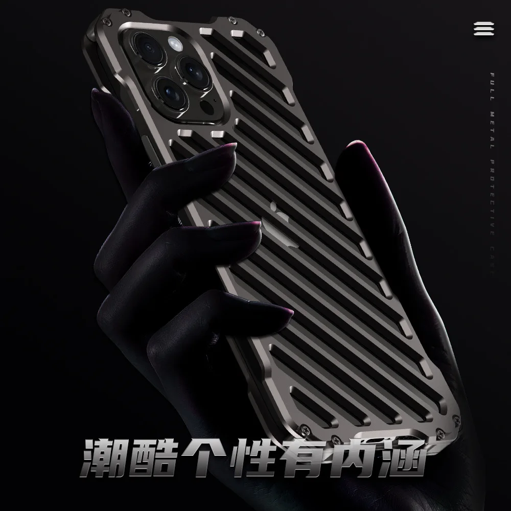 

R-just Metal Armor Case For Iphone 15 14 13 12 Pro Max Plus With Phone Camera Lens Protector Heavy Duty Hollow Funda Skin Shell