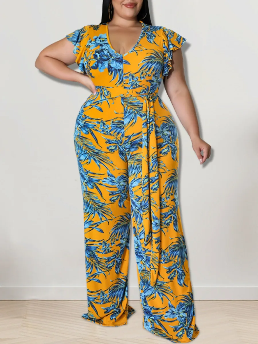 

LW Plus Size Pants Set Floral Print Wide Leg Boho Sleeveless Stretchy V Neck Vacation Summer Matching Outfits