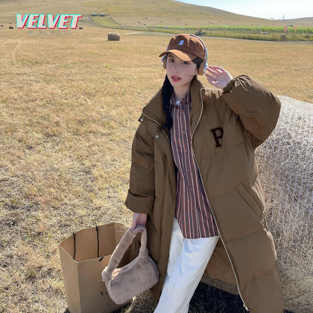 VE Down Cotton Coat Women's 2023 Winter New Loose Warm Overcoat Female Stand Collar Jacket X-Long Fashion 3XL Down Outwear