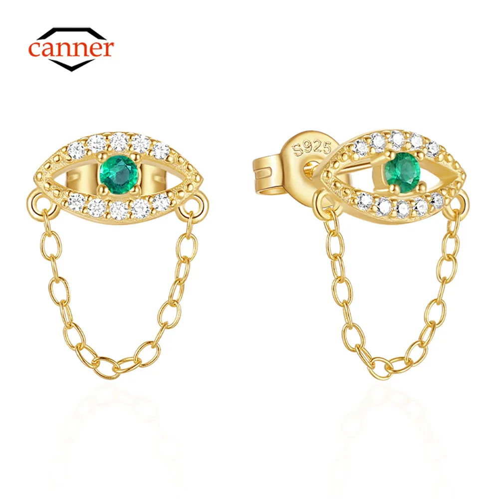 

CANNER Angel Eyes 925 Sterling Silver Earring For Women Drop Earrings Wedding Party Emerald Fine Jewelry Aretes 18K Gold