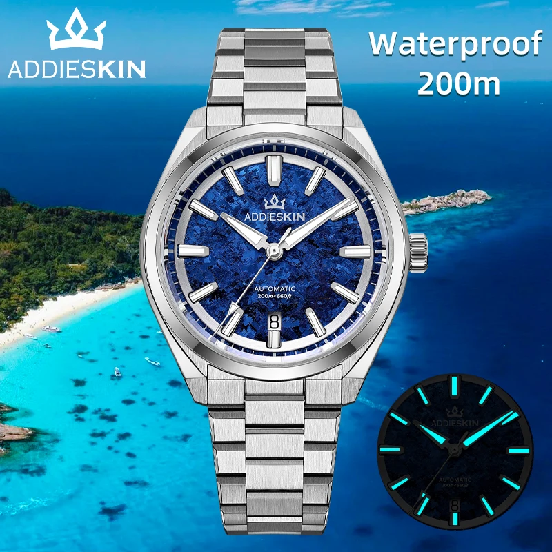 Фото Мужские часы AddiesKIN Ice Crystal Titanium Dial, водонепроницаемые до 200 м, с сапфировым стеклом, K006 BGW9, светящиеся, 9015, механические, автоматические №2