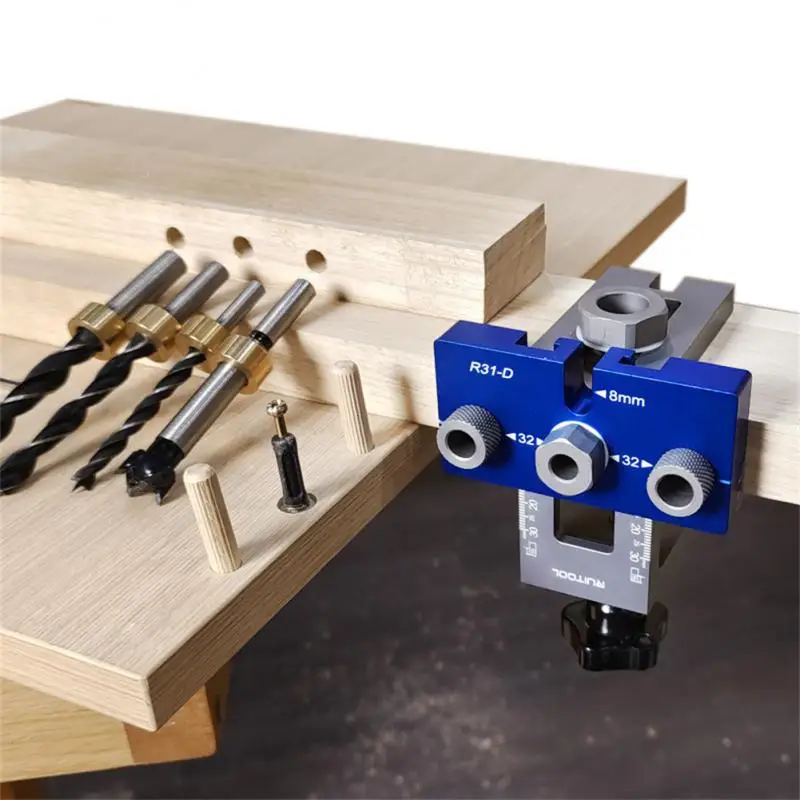 

3 IN 1 Adjustable Dowelling Jig Kit Woodworking Adjustable Aluminum Drilling Guide Locator With 6/8/10/15mm Drill Bit For Board