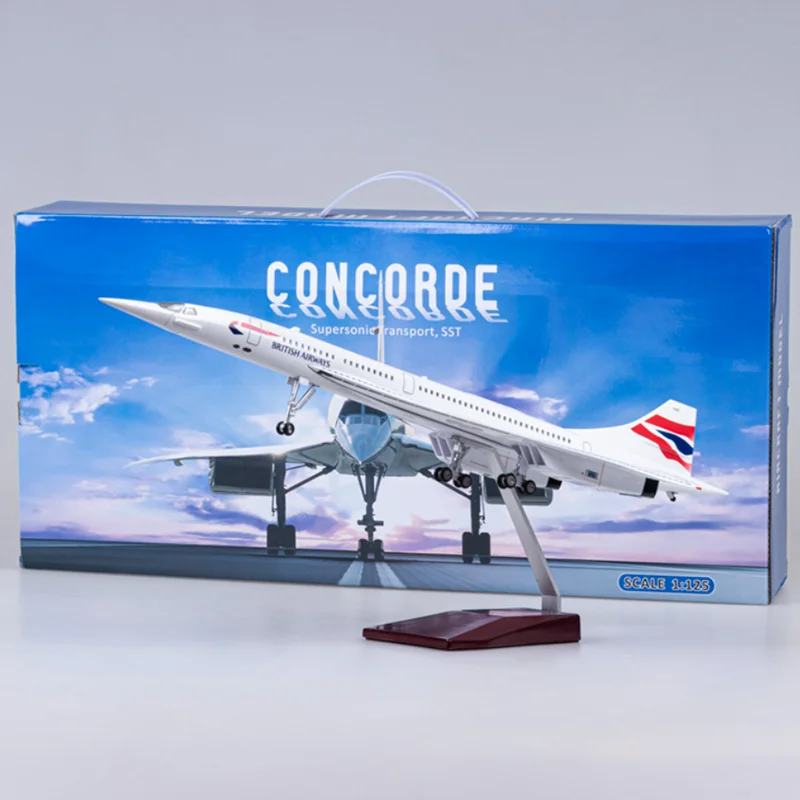 

50CM 1/125 Scale Plane Concorde Air British Airways Airline Model Airplane Toy Resin Aircraft with Landing gears Model Toy