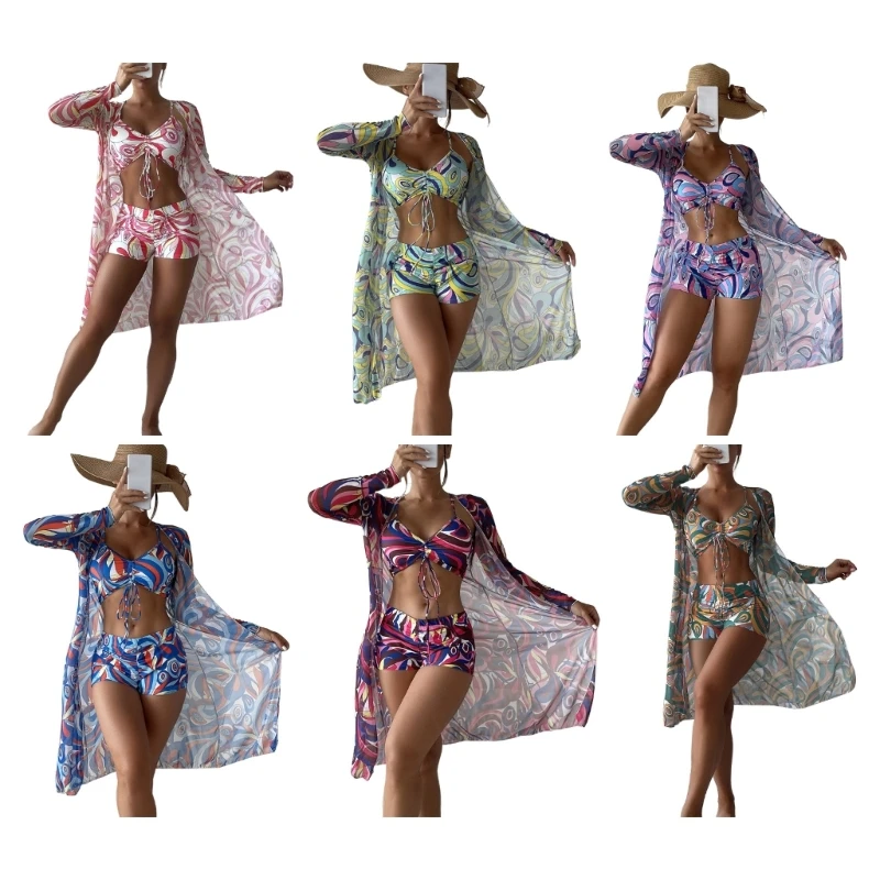 

Женский купальный костюм A5KC из 3 предметов, комплект бикини с майками, накидка, платье, купальник