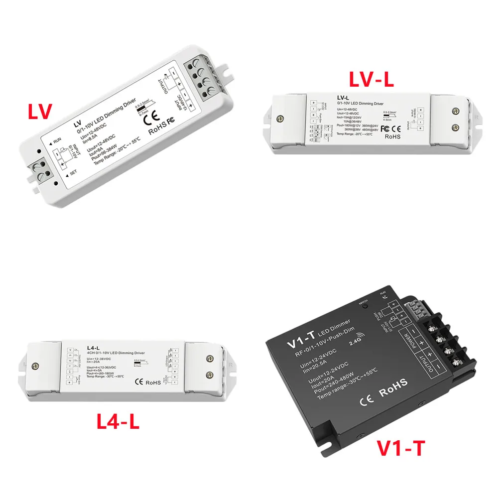 

0/1-10V DC Dimming Driver 1/4 channels PWM constant voltage output,DC12/24/36V power input, 1/4 channels 0/1-10V signal input