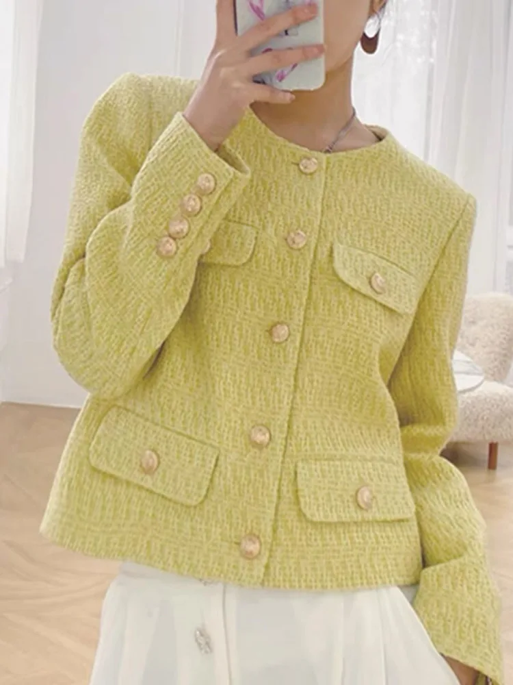 

Женская твидовая однобортная куртка, повседневное Короткое шерстяное пальто свободного покроя, корейская мода, винтажная верхняя одежда, о...