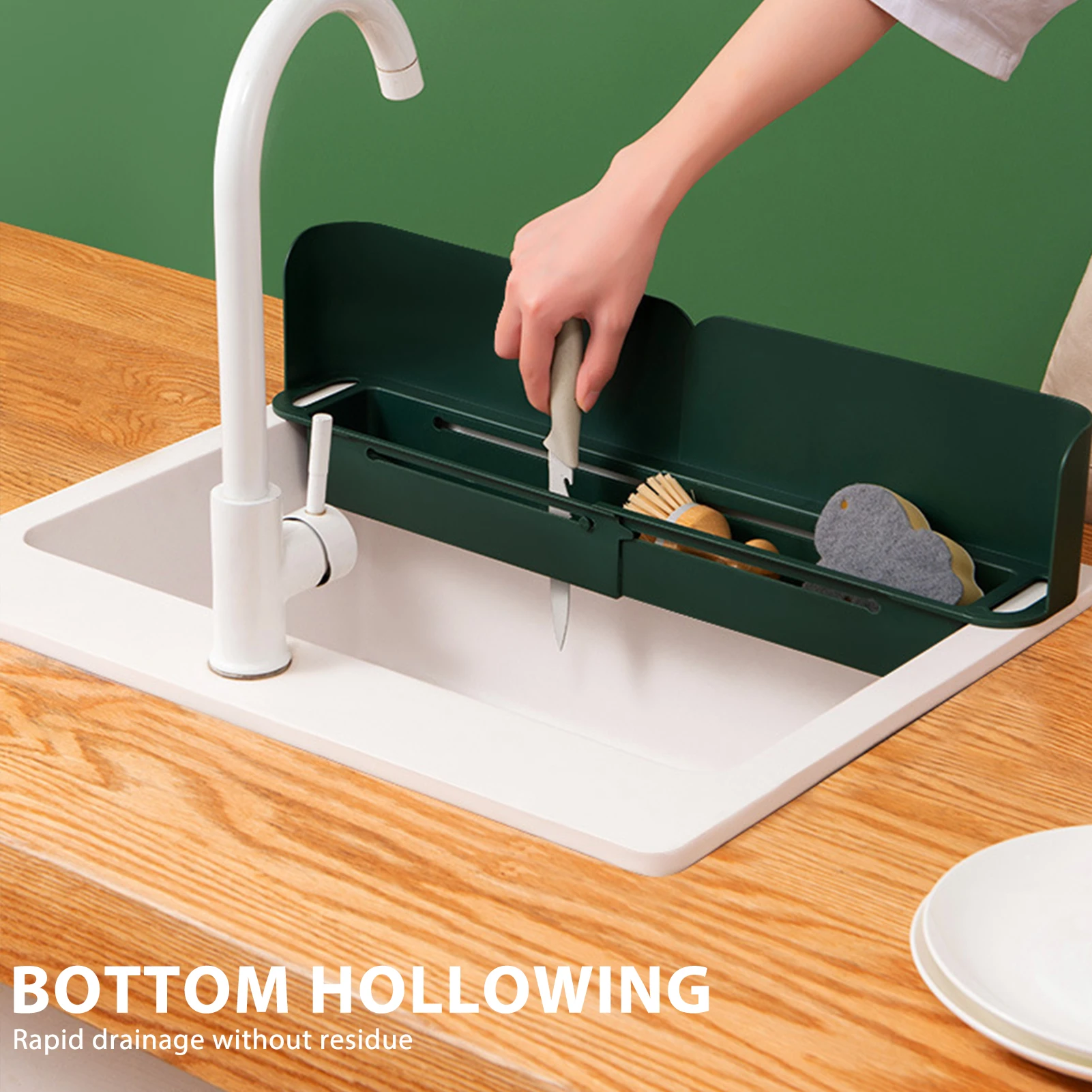 

Multifunctional Sink Flap Splash-Proof Retractable Storage Drain Basket Easy Installation for Kitchen Bathroom Sink Baffle