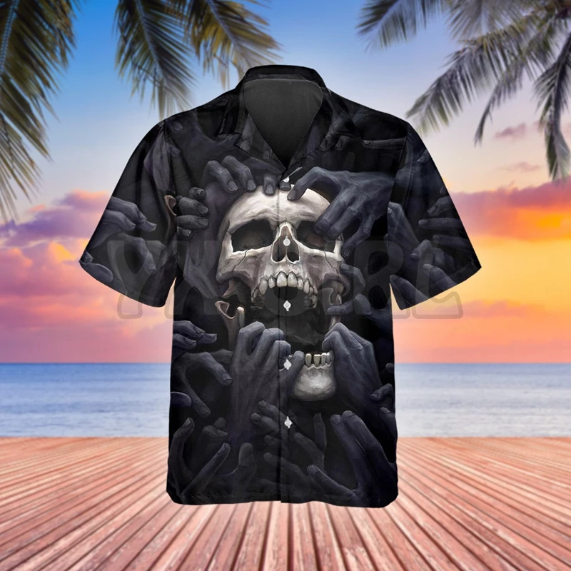 

Horror Skull Nightmare Hawaiian Shirt 3D All Over Printed Hawaiian Shirt Men's For Women's Harajuku Casual Shirt Unisex
