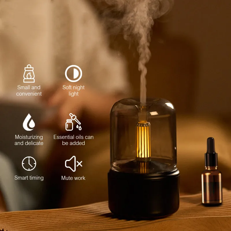 

Air Humidifier Flame Humidifier Xiomi Candle Lamp Aroma Diffuser Electric Aromatherapy Diffuser 120ML USB Desktop Night Light