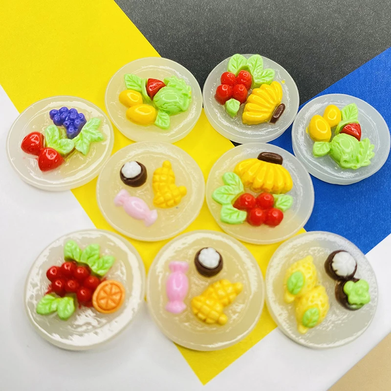 

10Pcs Kawaii luminous Resin Plate with Assorted Fruits For Hairpin Scrapbooking DIY Jewelry Random Color