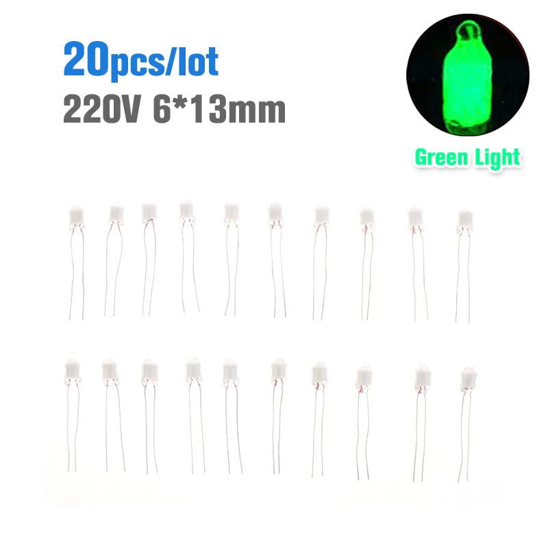

20Pcs Neon Indicator Light Green Signs 6mm Neon Green Lamp Glow 2 Copper Wire NE-2 6X13mm Green Neon Indicator Bulbs