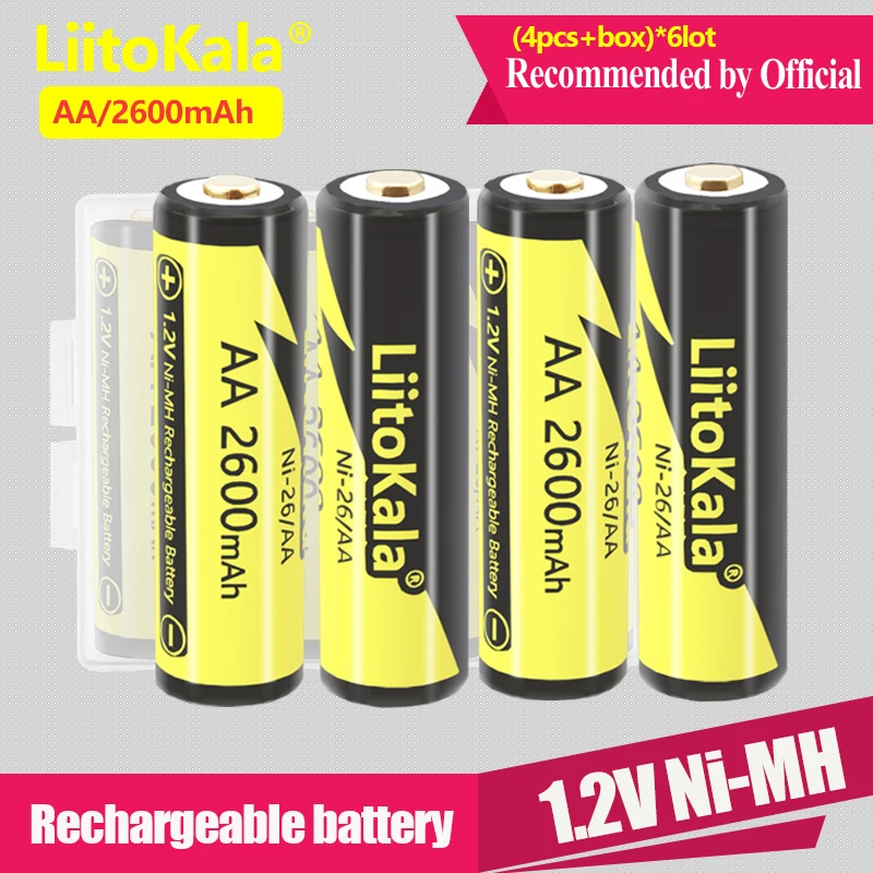 

24PCS LiitoKala 1.2V AA 2600mAh Ni-MH Rechargeable Battery AAA 1000MAH For Camera Toys Shaver Watch Mouse Clock Remote Control