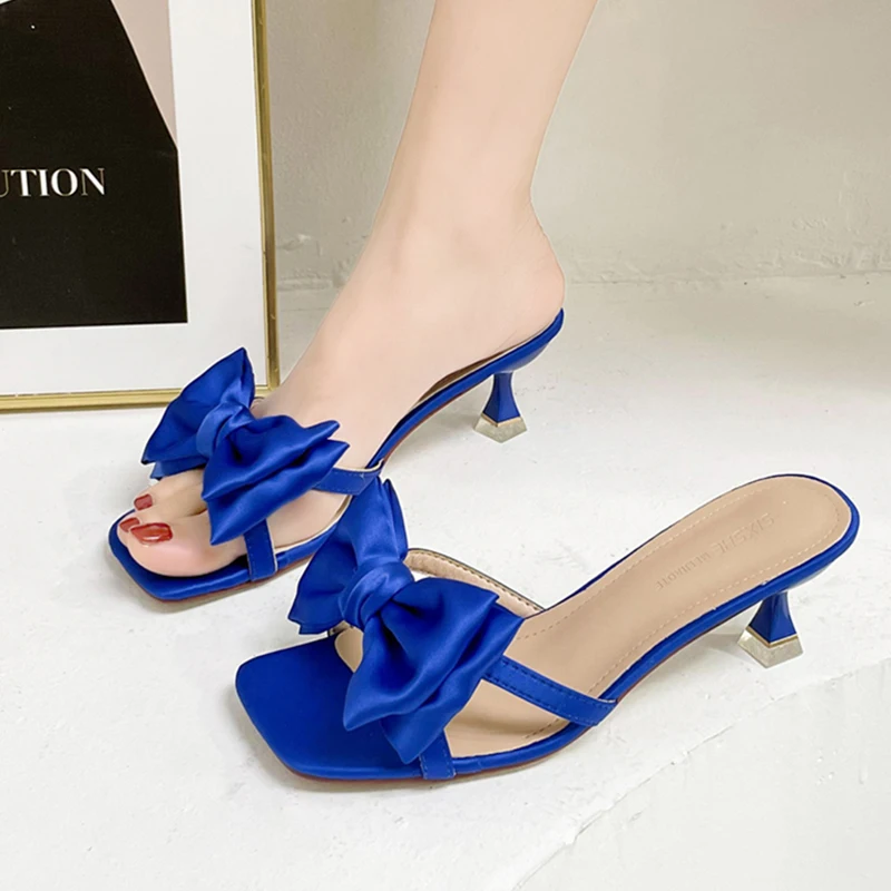 

Женские сандалии JMPRS с большим бантом, модные босоножки на квадратном каблуке, с перфорацией, из искусственной кожи, синие, лето 2022