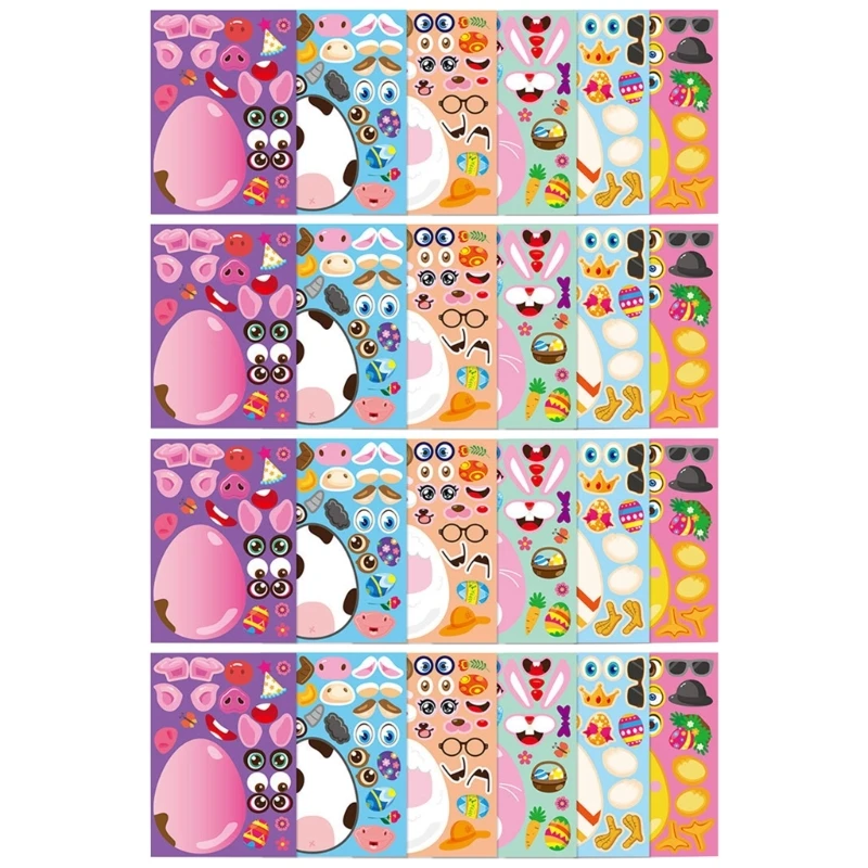 

Y55B 24 Sheets Easter Egg Stickers for Kids Pig Cow Duck Sheep Bunny Chicken Sticker