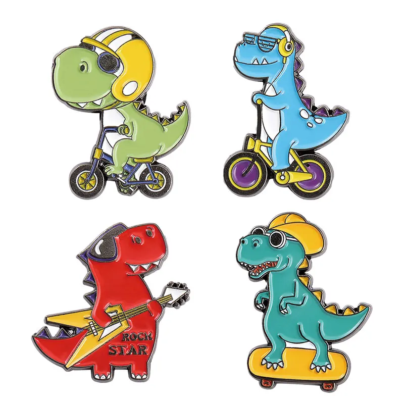 

Dinosaur Series Alloy Brooch Cartoon Cute Music Guitar Skateboard Riding Bike Animal Enamel Pins Badge for Woman Jewelry Gift