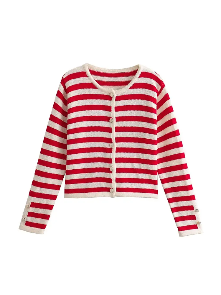 Nlzgmsj TRAF 2023 осенний женский полосатый Модный Новый комбинированный вязаный свитер