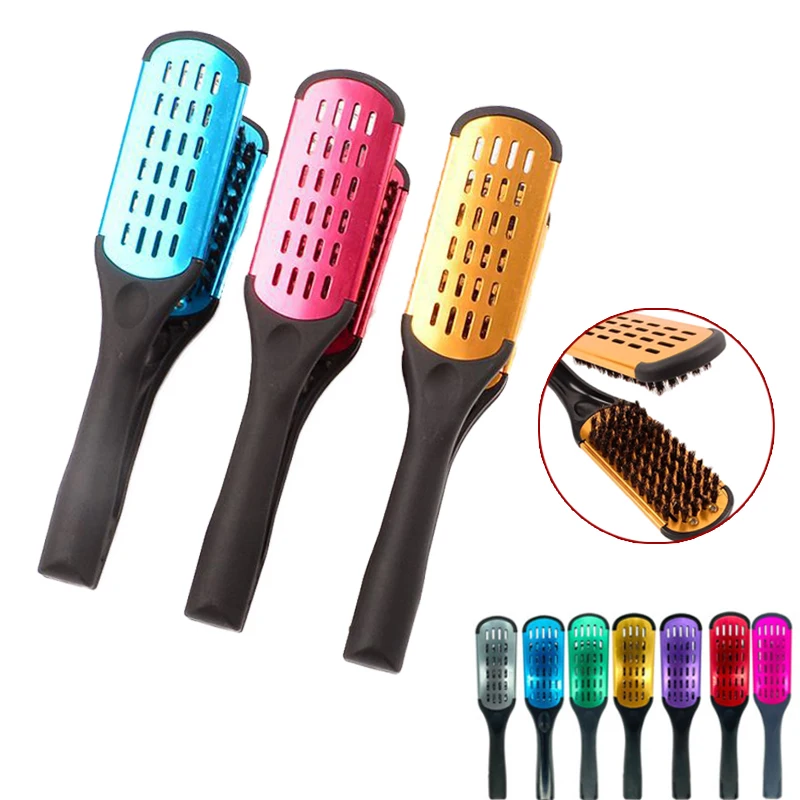 

Pro Hairdressing Straightener Nylon Hair Straightening Double Brushes V Shape Comb Clamp Not Hurt Styling Tools DIY Home