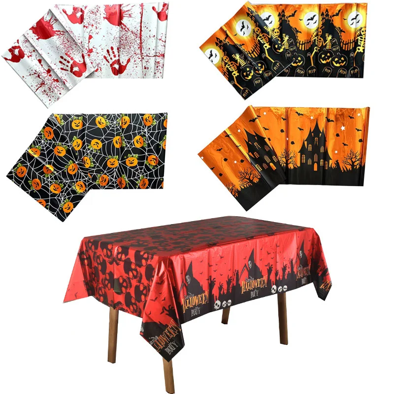 

Скатерть на тему Хэллоуина одноразовая фотобумага из алюминия, летучая мышь, кровь, пальма, тыква, Череп, скатерть, украшение на Хэллоуин