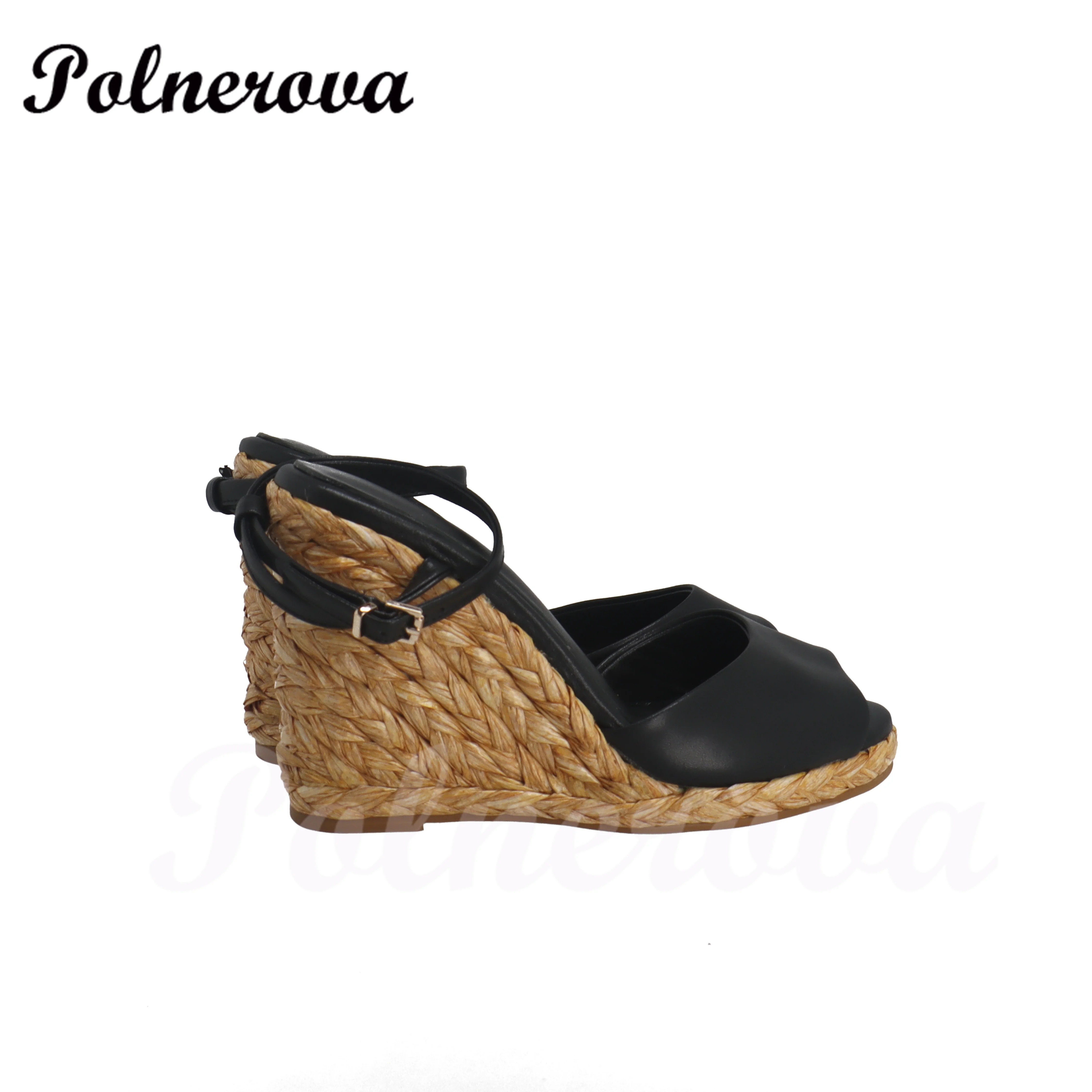 Сандалии женские из натуральной кожи эспадрильи на танкетке элегантные