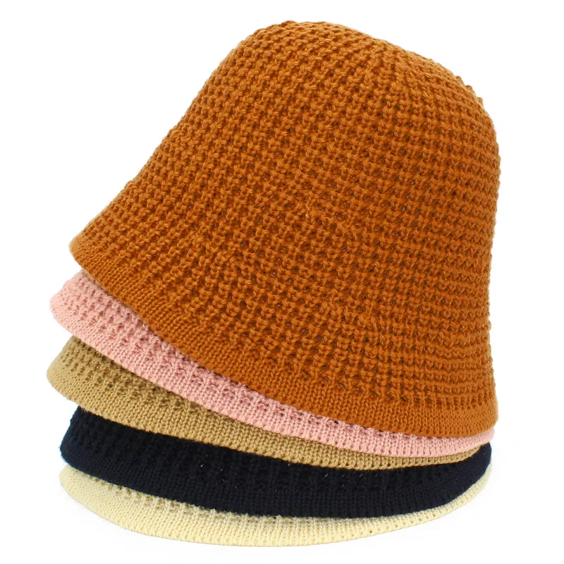 

Панама женская трикотажная, Повседневная теплая шапка в Корейском стиле, шерстяная Панама С Круглым Верхом, для зимы