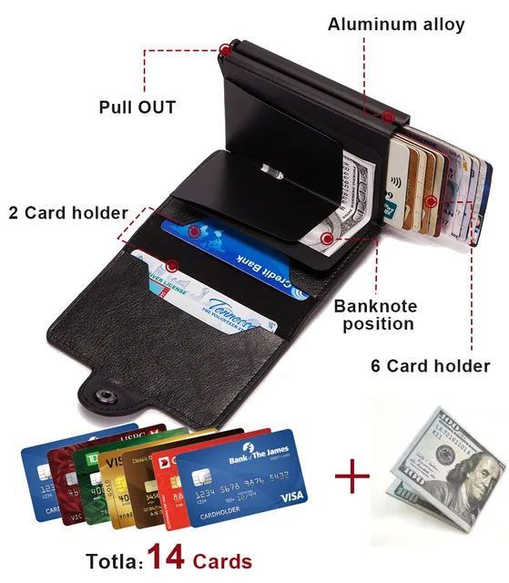 Men's Card Holder Vintage Pu Leather Double Aluminum Box Smart ID Credit Card Holder RFID Mini Wallet Women Business Card Case 4
