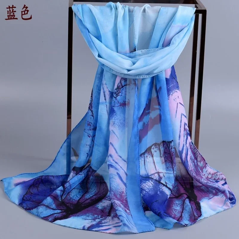 Высокое качество женские шарфы новый лист печатных шифоновый шарф платок шали и
