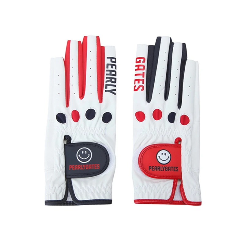 

New Golf Gloves Women's Missing Fingers GOLF Non-slip Wear-Resistant Breathable Smiley Face PU Leather Splicing Gloves Pair Pack