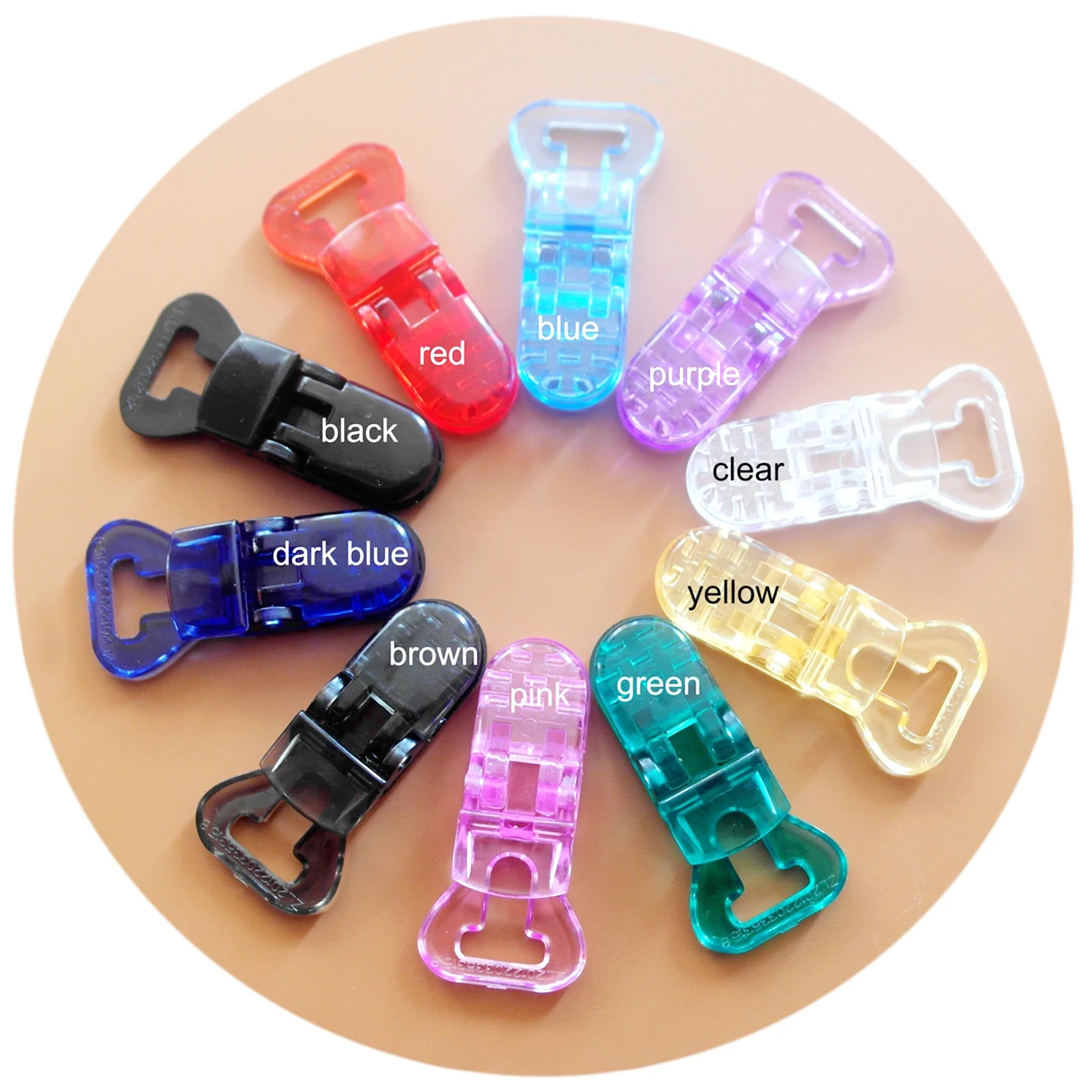 Free Shipping 500pcs Clear 10MM Plastic T Clips For Pacifier Soother/Dummy/Nuk/MAM/Bib/Toy Holder/Suspender,Mix 10 Colors