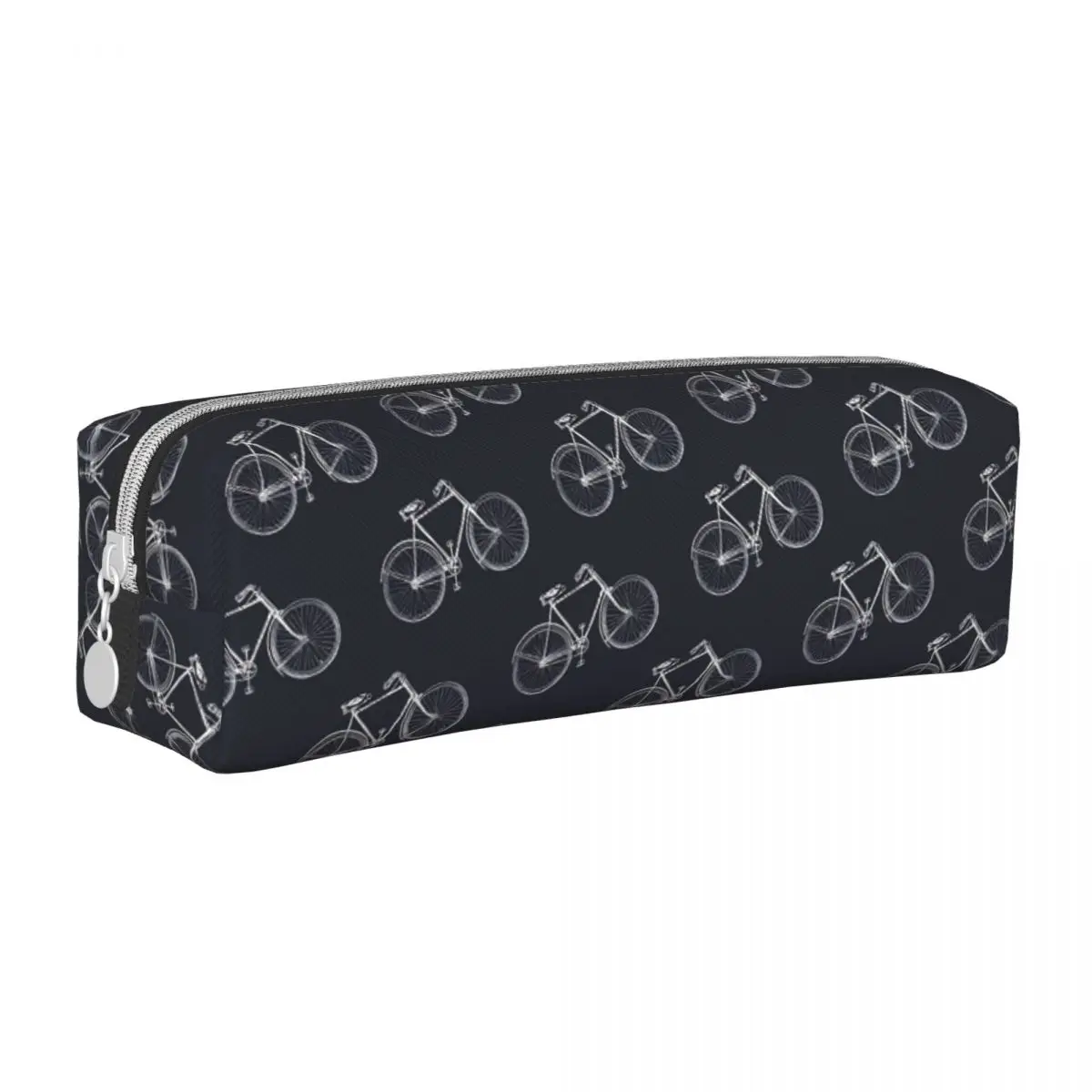 

White Bicycles Square Pencil Case Retro Bikes Print Boy Girl Simple Leather Pencil Box Stationery Zipper Pen Organizer