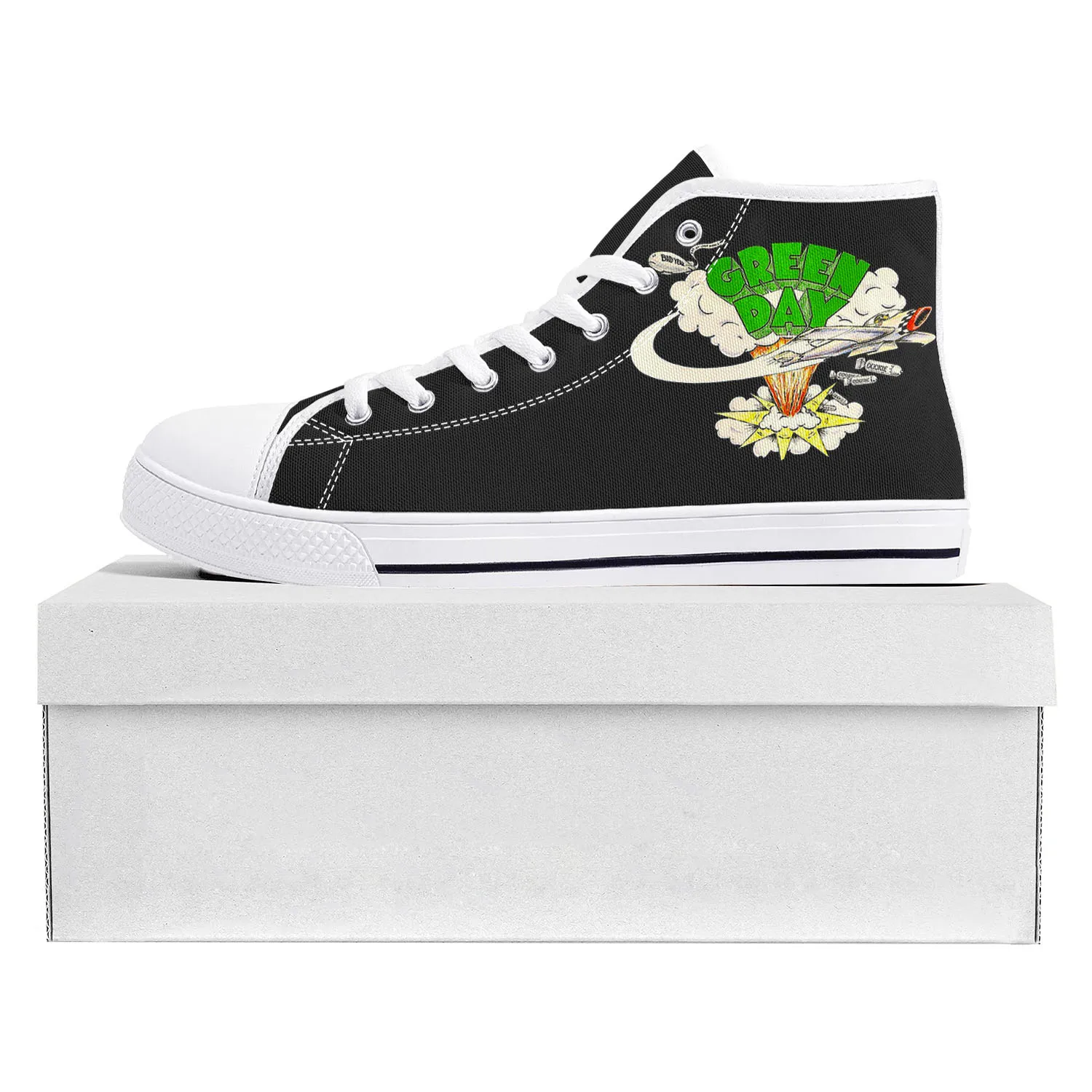 Green Day Pop Rock Band High Top High Quality Sneakers Mens Womens Teenager Canvas Sneaker Casual Couple Shoes Custom Shoe White