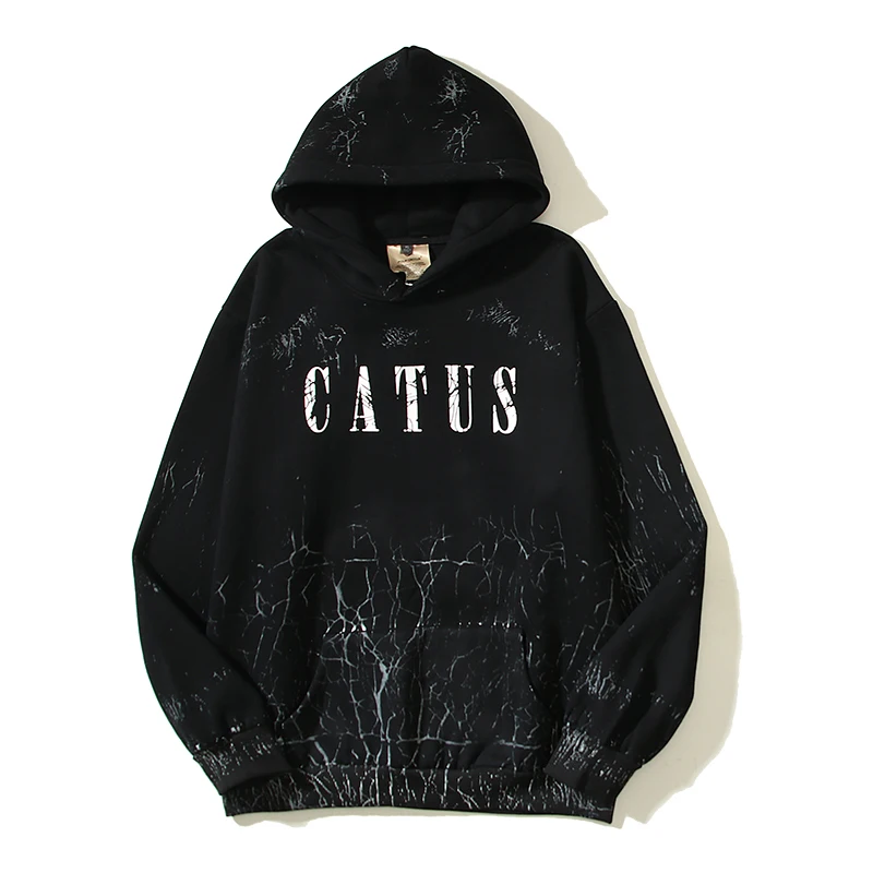 

High Street Retro Vintage Crack Print Letter Hooded Hoodie Unisex Stranger Things Baggy Casual Fleece Sweatshirts Oversized