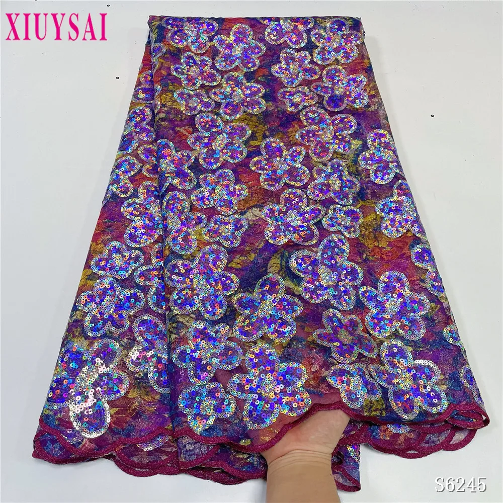 

XIUYSAI, африканская кружевная ткань 2023, высокая яркость, розовые блестки, нигерийские кружевные ткани для свадебного шитья