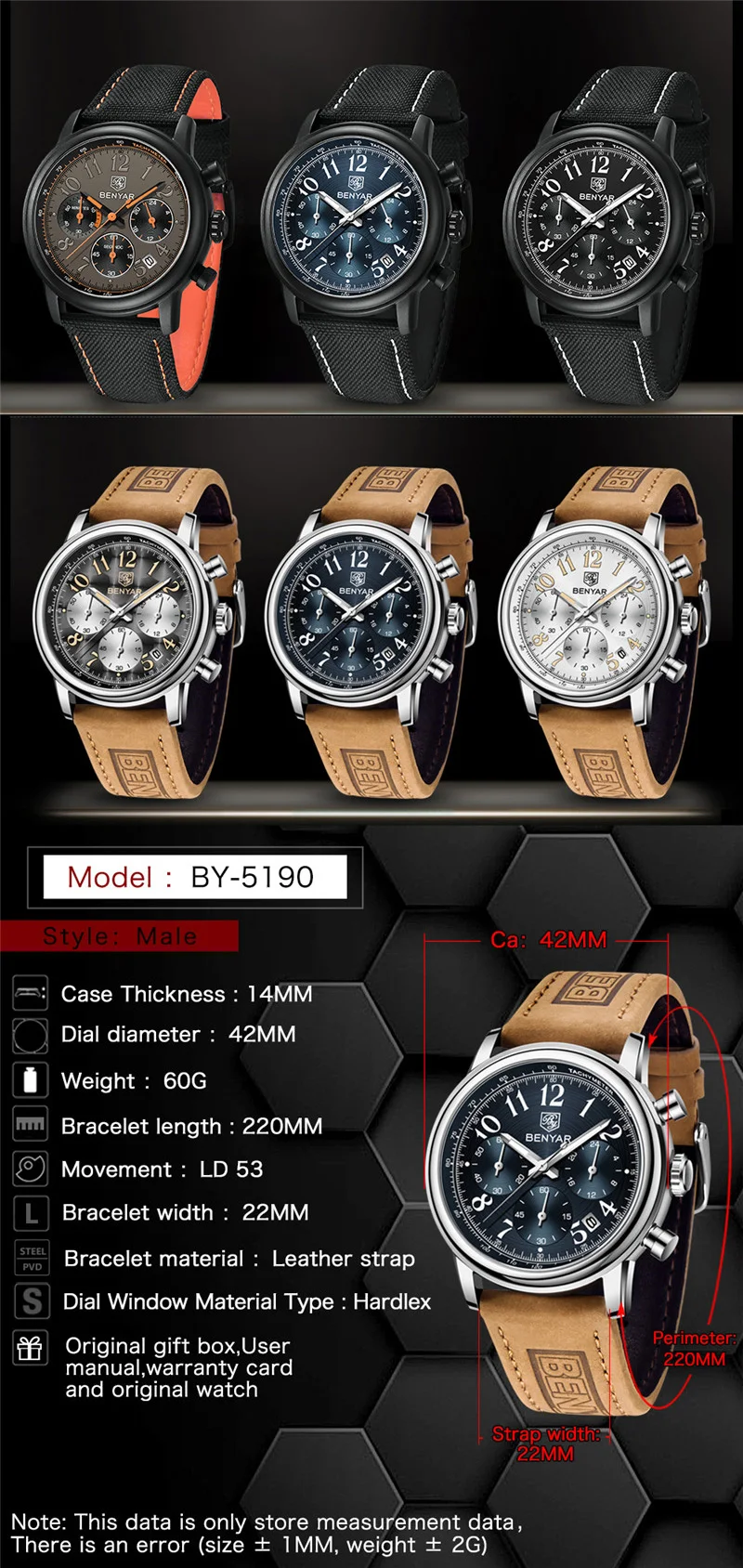 Часы-хронограф мужские водонепроницаемые из натуральной кожи в стиле милитари |