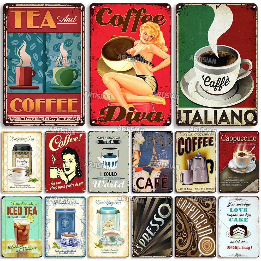 

Металлический плакат ржавого кофе, декоративная пластина, классические металлические чайные знаки, домашний бар, кафе, настенные декоратив...