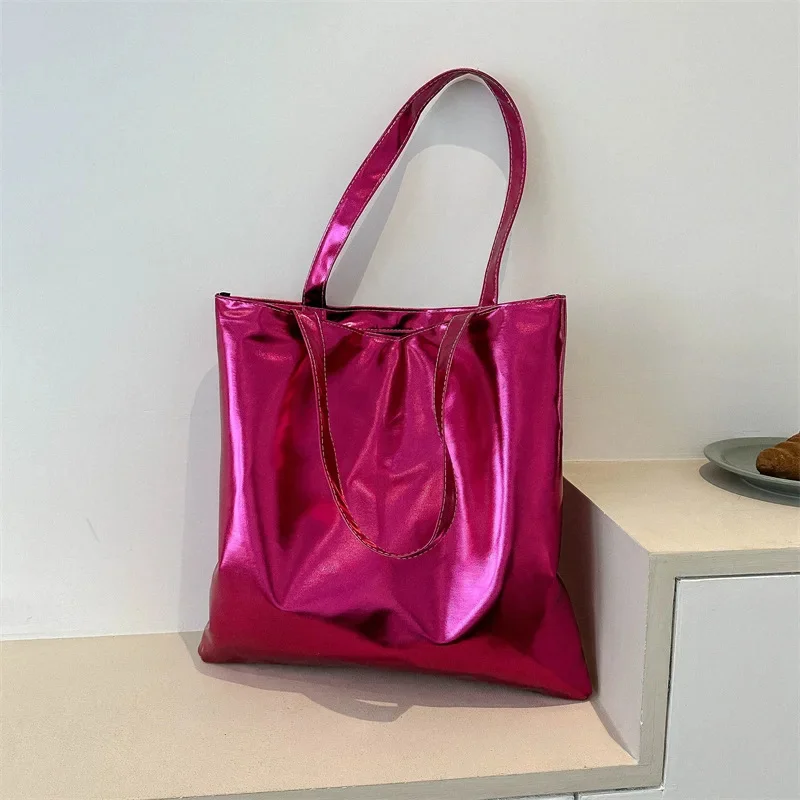 

PU Leather Totes Bags New Chic Large Handbag Women Shopping Shoulder Bag Simple Shiny Casual Female Purse Girls Clutch Party Bag