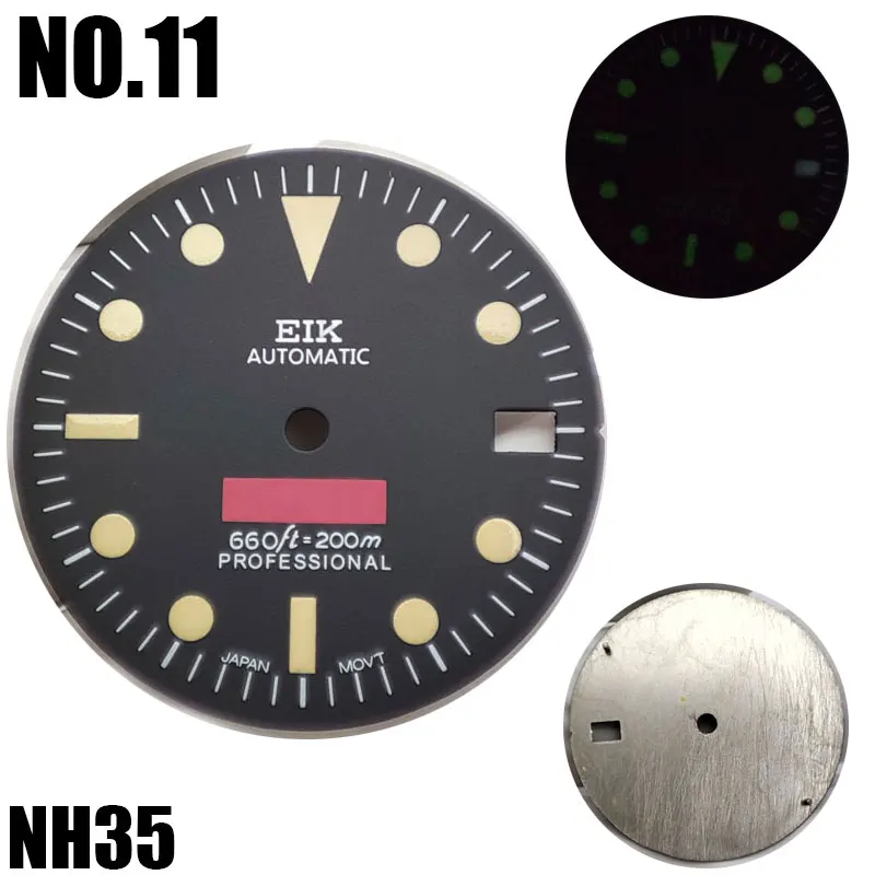 

Новинка, светящиеся модифицированные часы NH35 со циферблатом C3, бутальная модель skx007, миллиметр 28,5 мм, abalone nh36 для корон 3 часов № 11