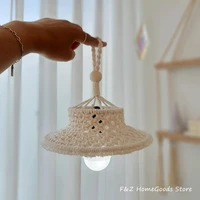 nordic style macrame hand woven round cotton lampshade creative homestay home soft decoration for house decor livingroom bedroom