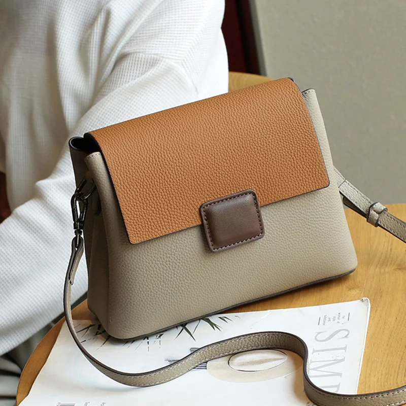 

New multicolor bags ladies Simple woman Shoulder Bag fashion genuine crossbody Bag Cowhide Contrasting colors Small square bag