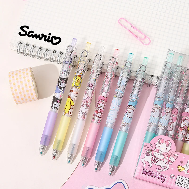 

12 шт. аниме Kawaii Sanrio HelloKitty, нейтральная ручка Kuromi, черная Бриллиантовая ручка, канцелярские принадлежности, оптовая продажа