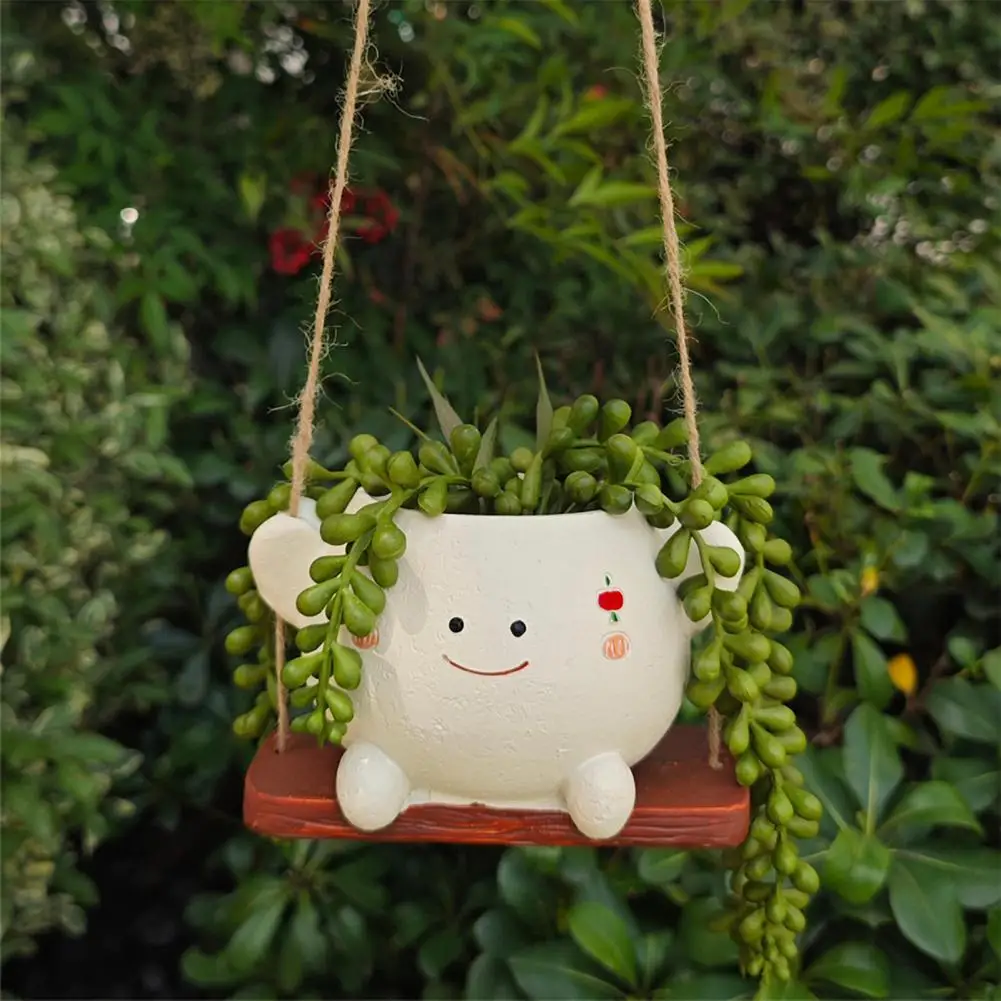 Горшок для горшка с улыбающееся лицо фигурка из смолы овощ трава цветочный