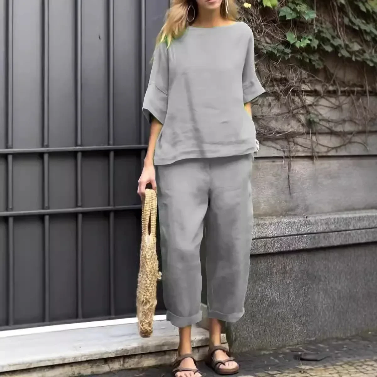 Spring Autumn High Waist Loose Cotton Linen Shirt Fashion Sports Set Women's Dress Sets Comfortable Casual Outfit